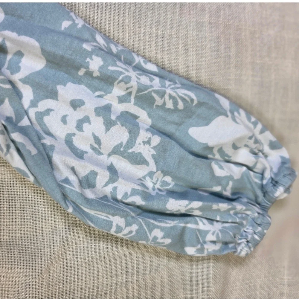 Loft Outlet Blue Floral Ruffle Shoulder Long Sleeve Top Large